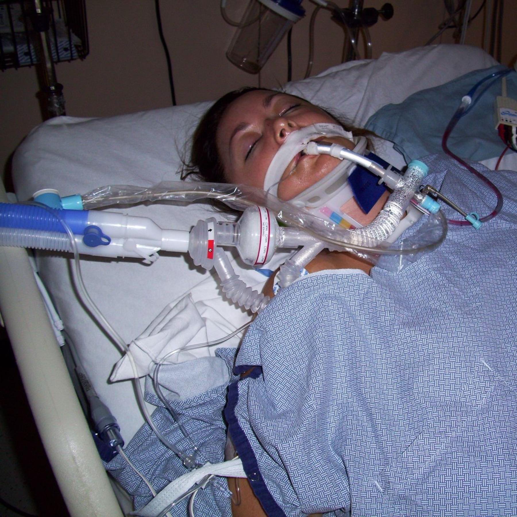 Amberly in the hospital after the accident