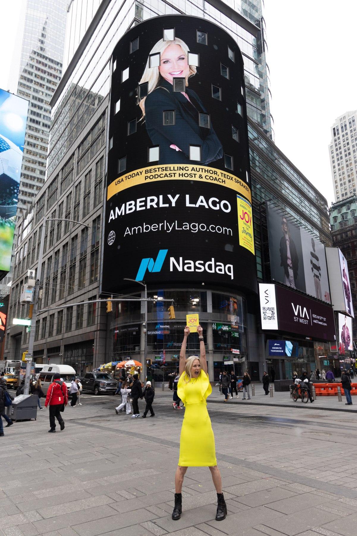Amberly Lago featured on the Nasdaq tower in Times Square